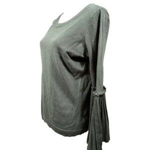 Lumiere Womens Olive Green Flare Ruffle Sleeve Blouse Size Medium